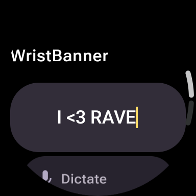 Actual WristBanner text editor on a round watch screen