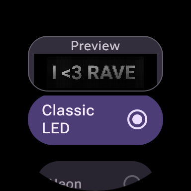 Actual WristBanner LED preview on a round watch screen